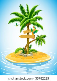 tropical palm tree on the uninhabited island in the ocean - vector illustration