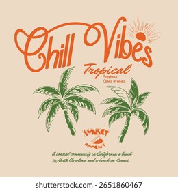 tropical palm tree paradise is hand drawn sketch. Sunset beach Moment Vector Graphics. cartoon tree and sea. college typography slogan tee, its a summer tee shirt design