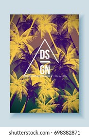 Tropical Palm Tree Retro Mosaic Summer Holiday Poster - Vector Illustration
