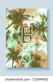 Tropical Palm Tree Retro Mosaic Summer Holiday Poster - Vector Illustration