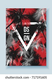 Tropical Palm Tree Retro Mosaic Summer Holiday Poster - Vector Illustration
