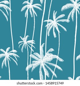 Tropical palm tree seamless pattern in vibrant colors. Silhouette floral wallpaper. Fashion fabric design. Multicolored vector illustration.