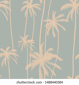 Tropical palm tree seamless pattern in pastel grey colour. Silhouette floral wallpaper. Fashion fabric design. Vector illustration.