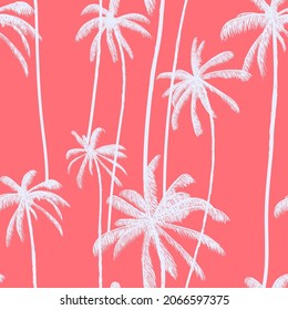 La palmera tropical no tiene fisuras en color rosa. Papel de flores en la playa. Diseño de tejidos de moda. Ilustración vectorial multicolor.