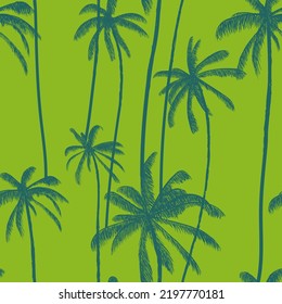 La palmera tropical se mantiene sin fisuras en color verde. Papel de paredes floral hawaiano. Diseño de tejidos de moda. Ilustración vectorial multicolor.