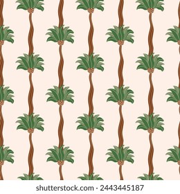 Tropical palm tree seamless pattern hand drawn as vertical stripes. Vector summer tropical wallpaper, repeat background, jungle textile design, fabric, cute organic plant print, botanical card.