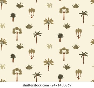 Tropical palm tree seamless pattern. Boho hand drawn background