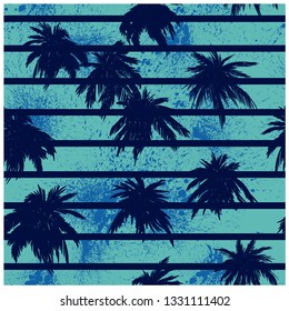 Tropical palm tree seamless pattern.Palm tree with stripes vector print.