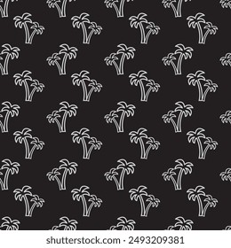 Tropical palm tree Seamless Vector Illustration pattern isolated on black background. Design for use all of fabric print wrapping paper and others. All over design ready to print.