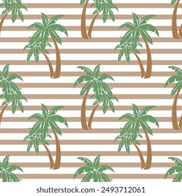 Tropical palm tree Seamless Vector Illustration pattern isolated on White background. Design for use all of fabric print wrapping paper and others. All over design ready to print.