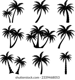 Tropical palm tree set silhouettes