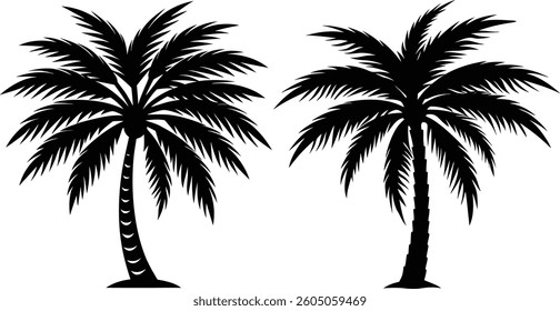 Tropical palm tree silhouette against a summer sunset sky , vector illustration