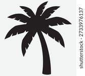 Tropical palm tree silhouette on island for summer travel concept and exotic beach vacation design isolated vector icon