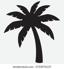 Tropical palm tree silhouette on island for summer travel concept and exotic beach vacation design isolated vector icon