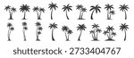 Tropical palm tree silhouette set, beach summer nature vector illustration, coconut island paradise vacation travel resort on transparent background

