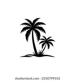 Tropical Palm Tree Silhouette Vector Illustration Design on White Background 