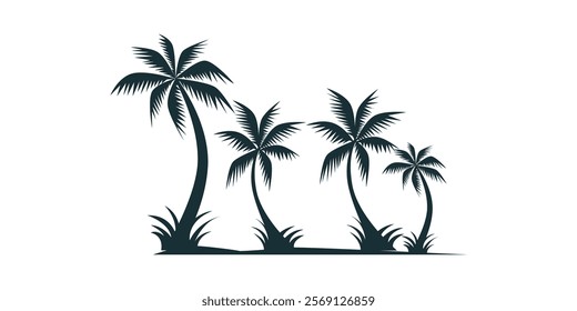 Tropical Palm Tree Silhouette Vector Illustration. Tropical Palm Tree Silhouette Vector Art - Beach, Vacation, and Summer Concept Design