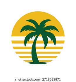 Tropical Palm Tree Sunset Circle Logo