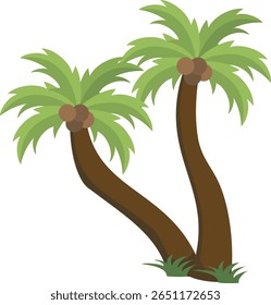 Tropical Palm Tree with Trendy Cartoon Style. Vector Illustration.