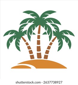 Tropical Palm Tree Vector Illustration on Island for Summer Designs	
