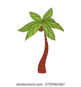 Ilustración vectorial de palmeras tropicales con frondas verdes y tronco marrón con cocos, que simboliza el verano, las vacaciones, el paraíso y los destinos exóticos
