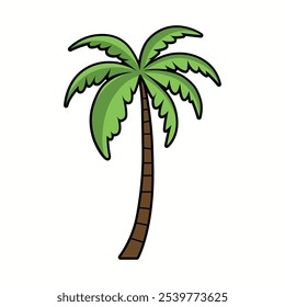 Tropical palm tree vector with lush green fronds and a sturdy brown trunk, perfect for serene beach designs.