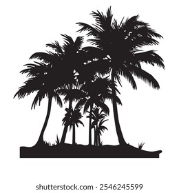 Tropical palm tree vector silhouette. Hand-drawn vector illustration. 