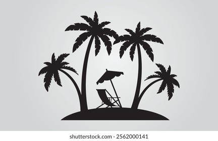 Tropical palm tree vector silhouette. Hand-drawn vector illustration.