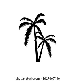 Tropical palm tree vector silhouettes isolated on white background. Black silhouette palm tree, illustration of coconut palm. Vector Illustration. EPS10.