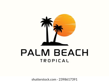 Tropical palm tree vintage logo design illustration template