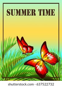 tropical palm tree,butterflies,summer time