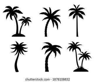 Tropical palm trees black silhouette collection. Summer vacation concept. Vector isolated on white