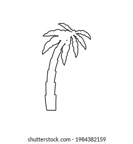 Tropical palm trees, black silhouettes and outline contours on white background.