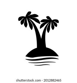 Tropical palm trees, black silhouettes and outline contours on white background.palm tropical tree icon black silhouette
