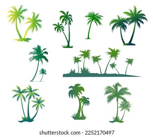 Tropical Palm Trees Green Gradient Vector Icon Set