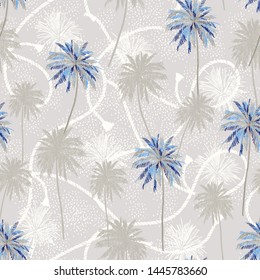 Tropical palm trees layer on sailor rope texture summer mood seamless pattern in vector design for fashion, fabric, web, wallpaper and all prints on light grey background color