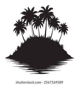 Tropical palm trees with leaves and black silhouettes isolated on a white background Vector