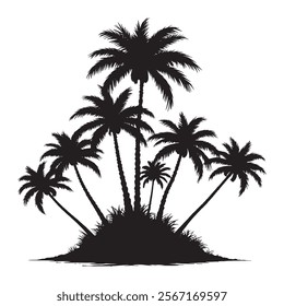 Tropical palm trees with leaves and black silhouettes isolated on a white background Vector