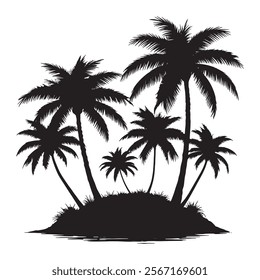 Tropical palm trees with leaves and black silhouettes isolated on a white background Vector