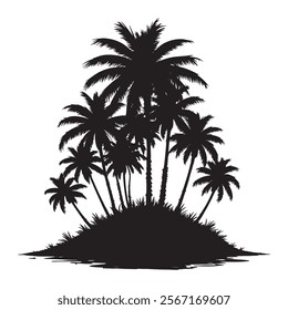 Tropical palm trees with leaves and black silhouettes isolated on a white background Vector