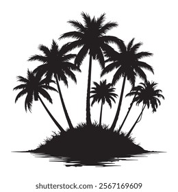 Tropical palm trees with leaves and black silhouettes isolated on a white background Vector