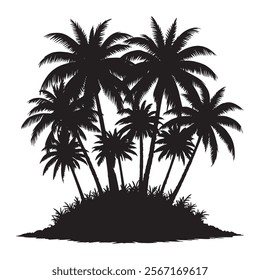 Tropical palm trees with leaves and black silhouettes isolated on a white background Vector