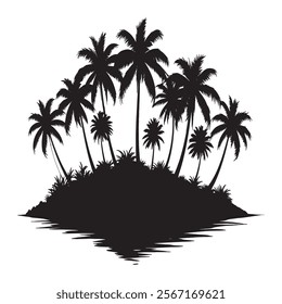 Tropical palm trees with leaves and black silhouettes isolated on a white background Vector