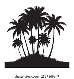Tropical palm trees with leaves and black silhouettes isolated on a white background Vector