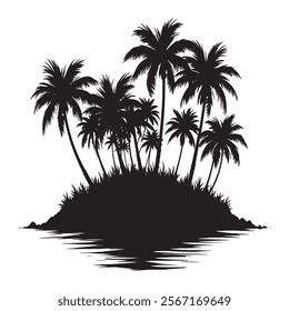 Tropical palm trees with leaves and black silhouettes isolated on a white background Vector
