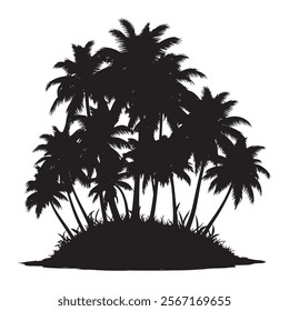 Tropical palm trees with leaves and black silhouettes isolated on a white background Vector