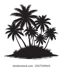 Tropical palm trees with leaves and black silhouettes isolated on a white background Vector