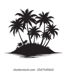 Tropical palm trees with leaves and black silhouettes isolated on a white background Vector