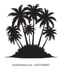 Tropical palm trees with leaves and black silhouettes isolated on a white background Vector