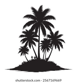 Tropical palm trees with leaves and black silhouettes isolated on a white background Vector